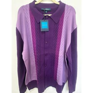 Lanzzino Purple Knit Polo Cardigan Sweater Button Front Men’s XL NWT